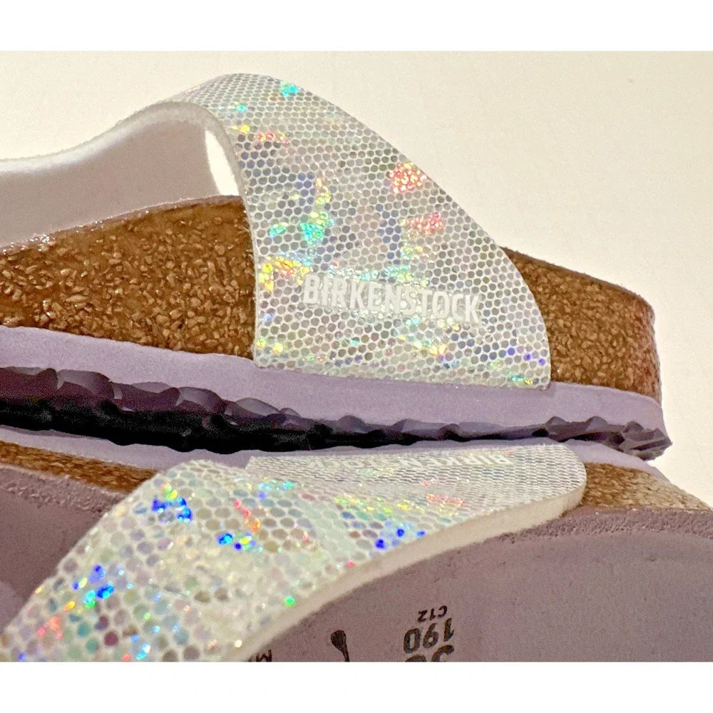 Birkenstock Kids Size EU 30 US K12 Narrow Gizeh Sandals Hologram Silver Lavender